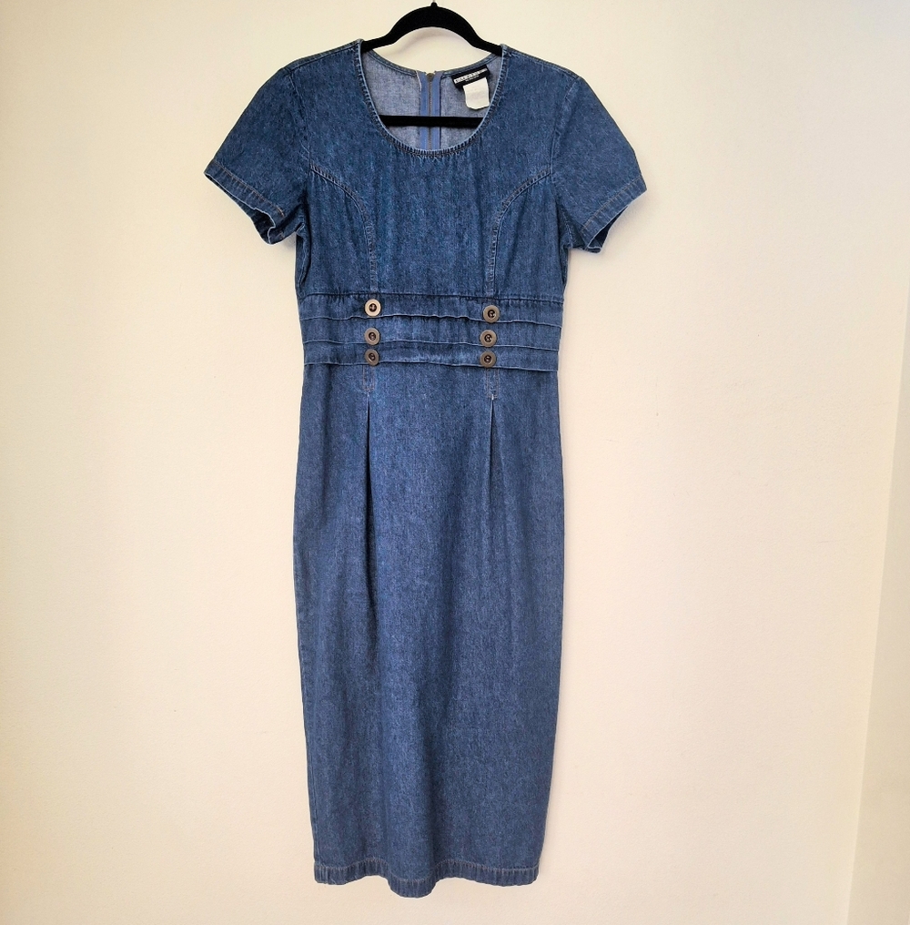 FACETS 2 by MIRRORS Denim Short Sleeve Midi Dress - Size 8
